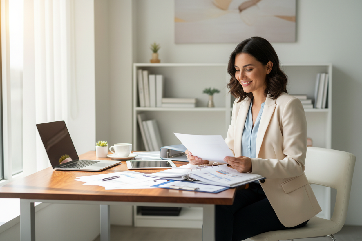 while she is working on paperwork